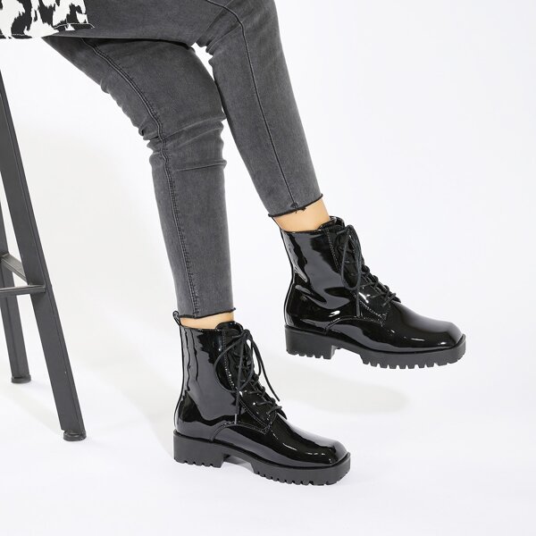 

Minimalist Lace-up Front Combat Boots, Black