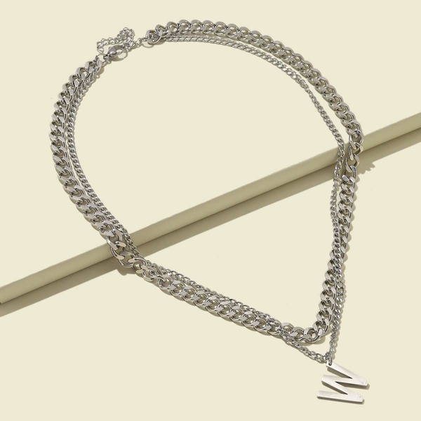 

Letter Decor Layered Necklace, Silver