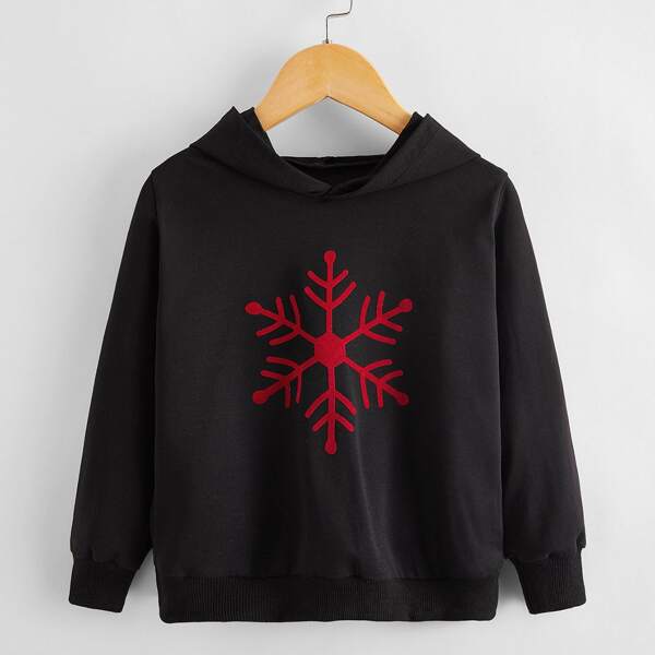 

Toddler Girls Snowflake Print Hooded Sweatshirt, Black