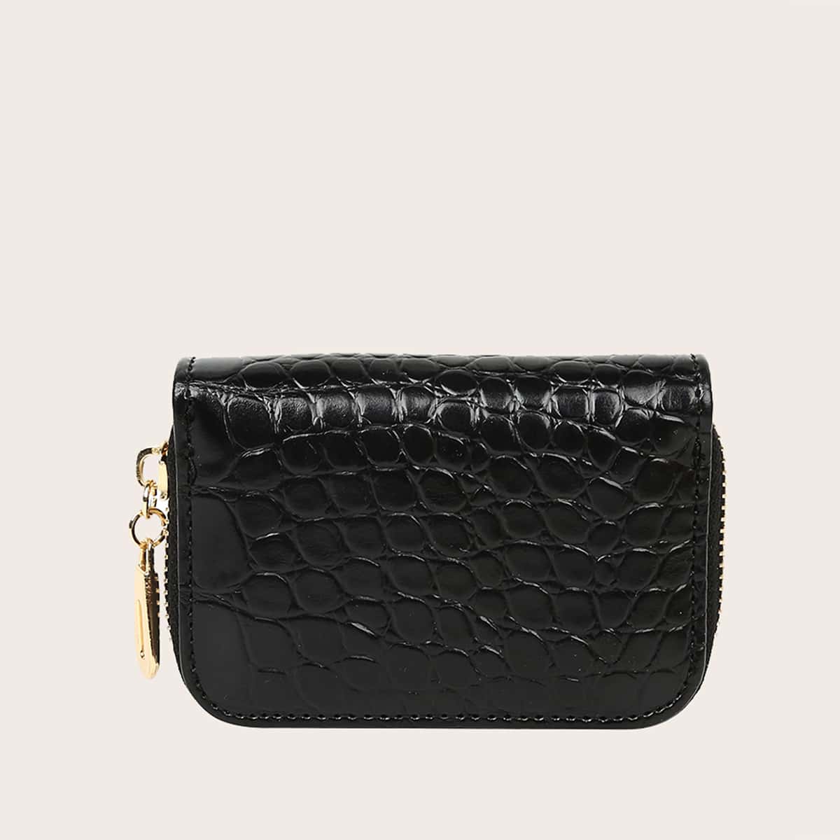 

Croc Embossed Card Holder, Black