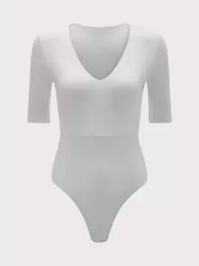 SHEIN BASICS V领合身纯色连体衣