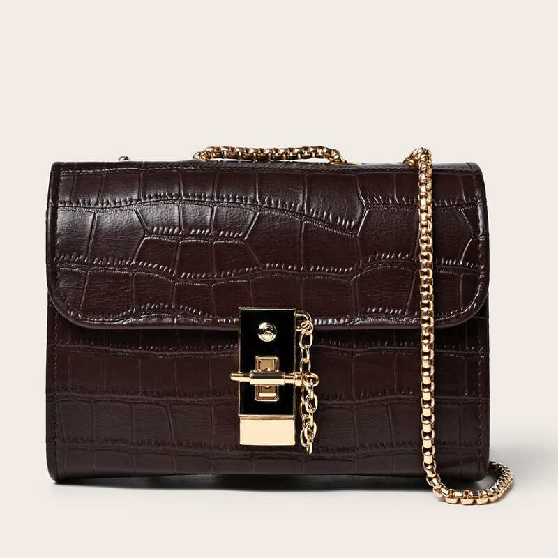 

Croc Embossed Toggle Lock Shoulder Bag, Brown