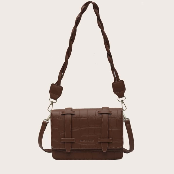

Croc Embossed Flap Shoulder Bag, Coffee brown