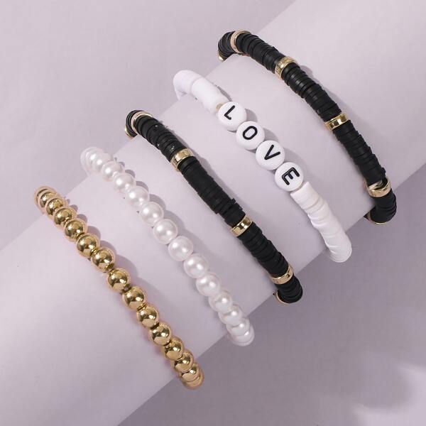 

5pcs Faux Pearl Beaded Bracelet, Multicolor