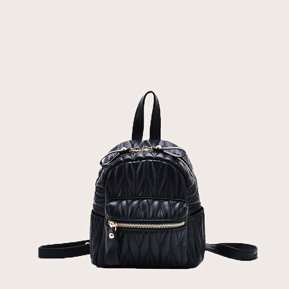 

Zip Front Textured Backpack, Black
