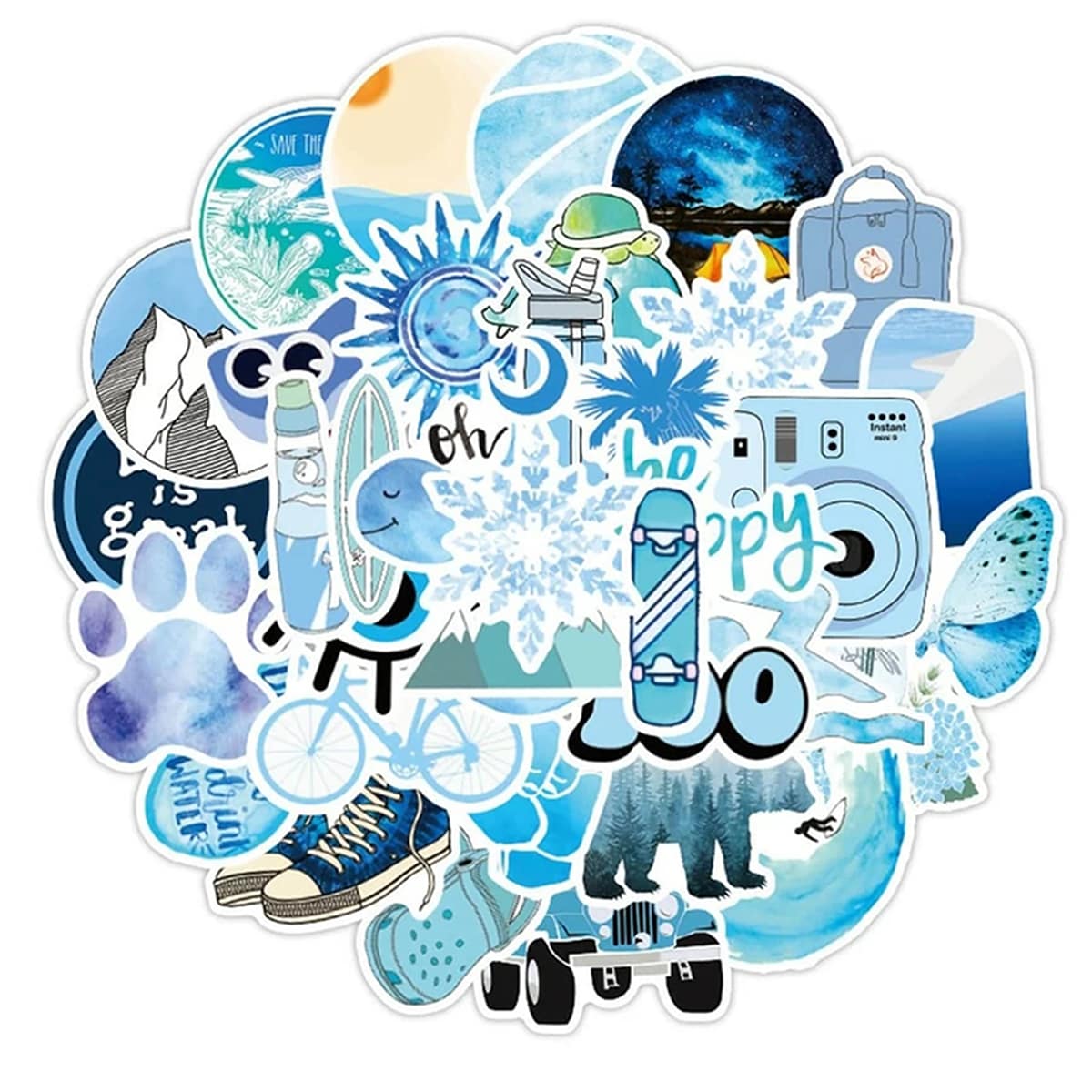 

50pcs Cartoon Sticker, Blue