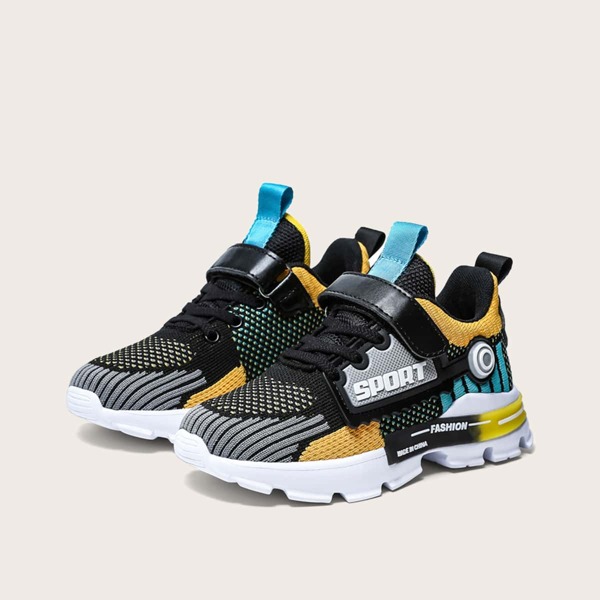 

Boys Color Block Velcro Strap Sneakers, Black