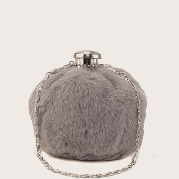 

Mini Clip Top Fluffy Chain Bag, Grey
