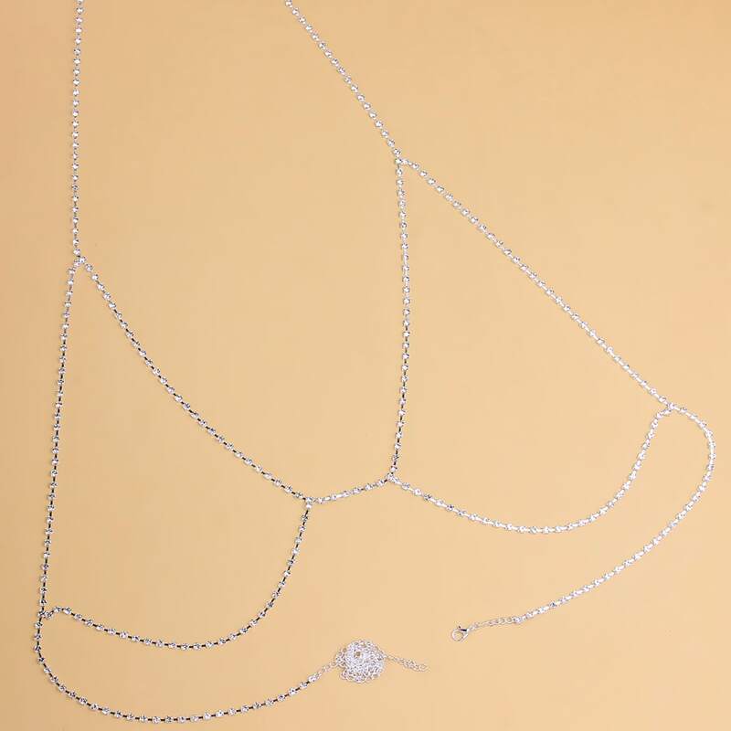 

Rhinestone Decor Body Chain, Silver