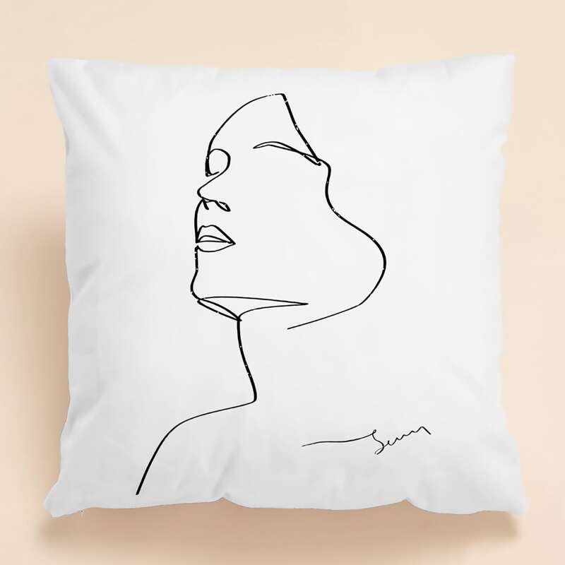 

Abstract Face Print Cushion Cover Without Filler, White