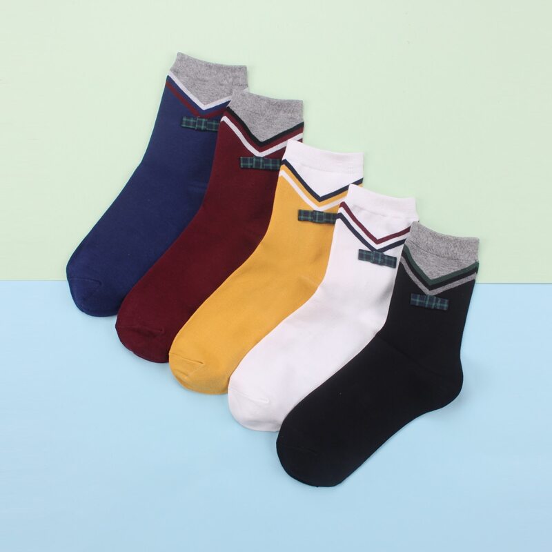 

5pairs Colorblock Bow Socks, Multicolor
