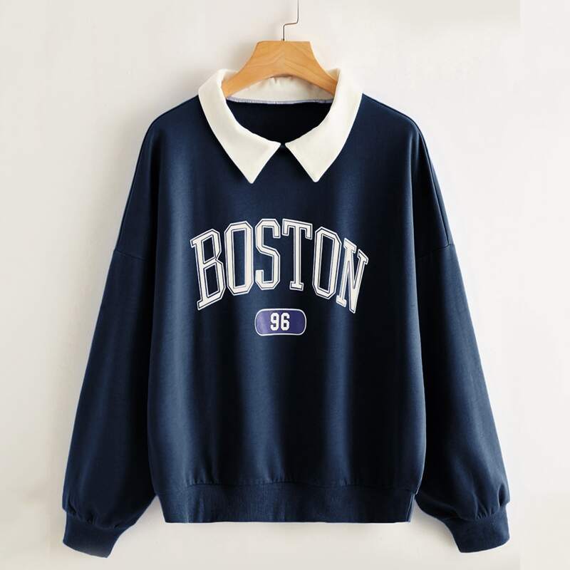 

Letter Graphic Oversized Sweatshirt, Navy blue