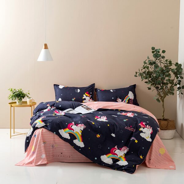 

Unicorn Print Bedding Set Without Filler, Multicolor