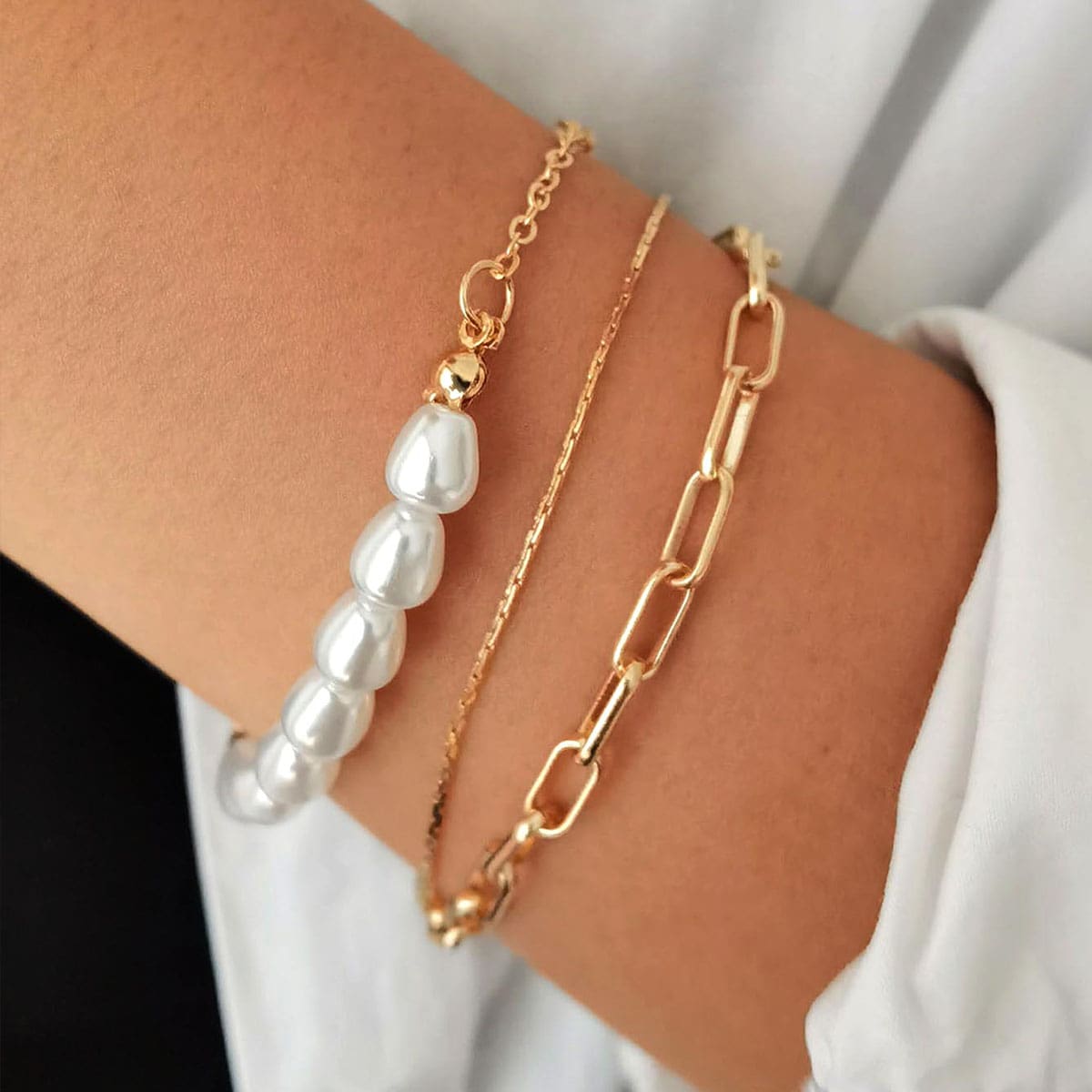 

3pcs Faux Pearl Decor Bracelet, Gold