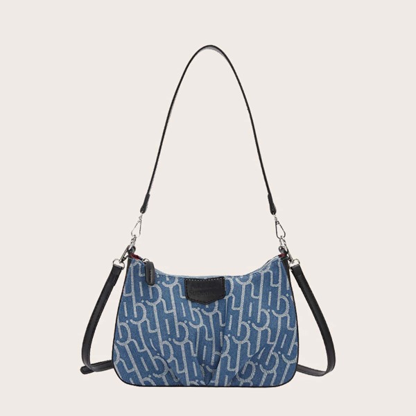 

Ruched Decor Denim Shoulder Bag, Blue