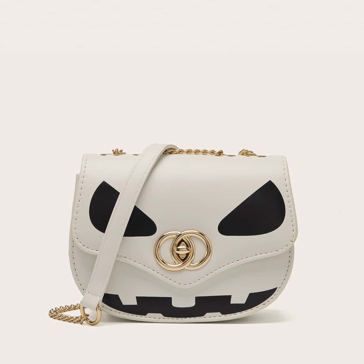 

Cartoon Design Flap Saddle Bag, Black and white