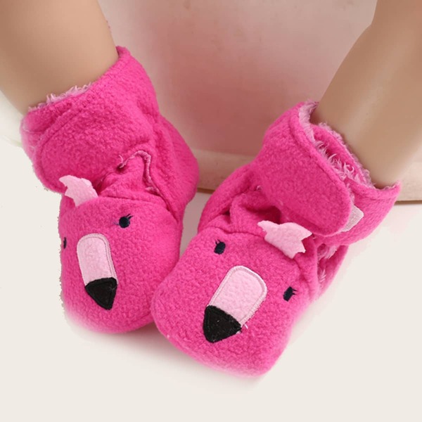 

Baby Girl Cartoon Embroidered Velcro Strap Warm Boots, Hot pink