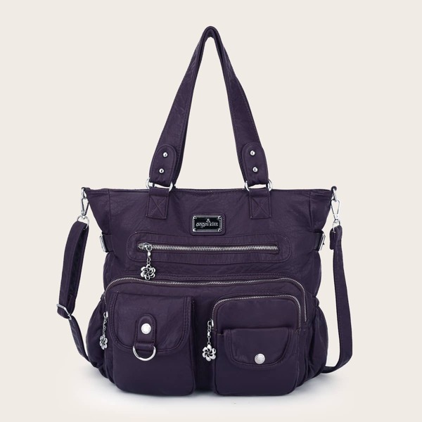 

Multi-pocket Front Tote Bag, Purple