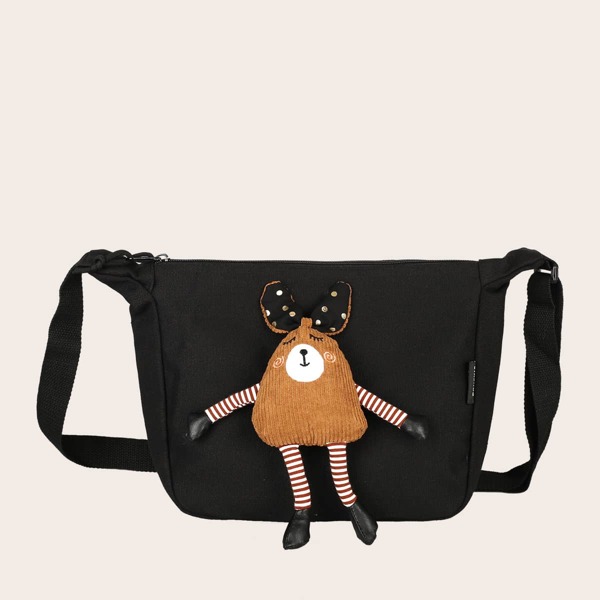 

Girls Cartoon Decor Crossbody Bag, Black