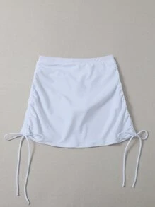 SHEIN Swim 側繫帶比基尼泳裝褲裙 - 白色 - 查看 2