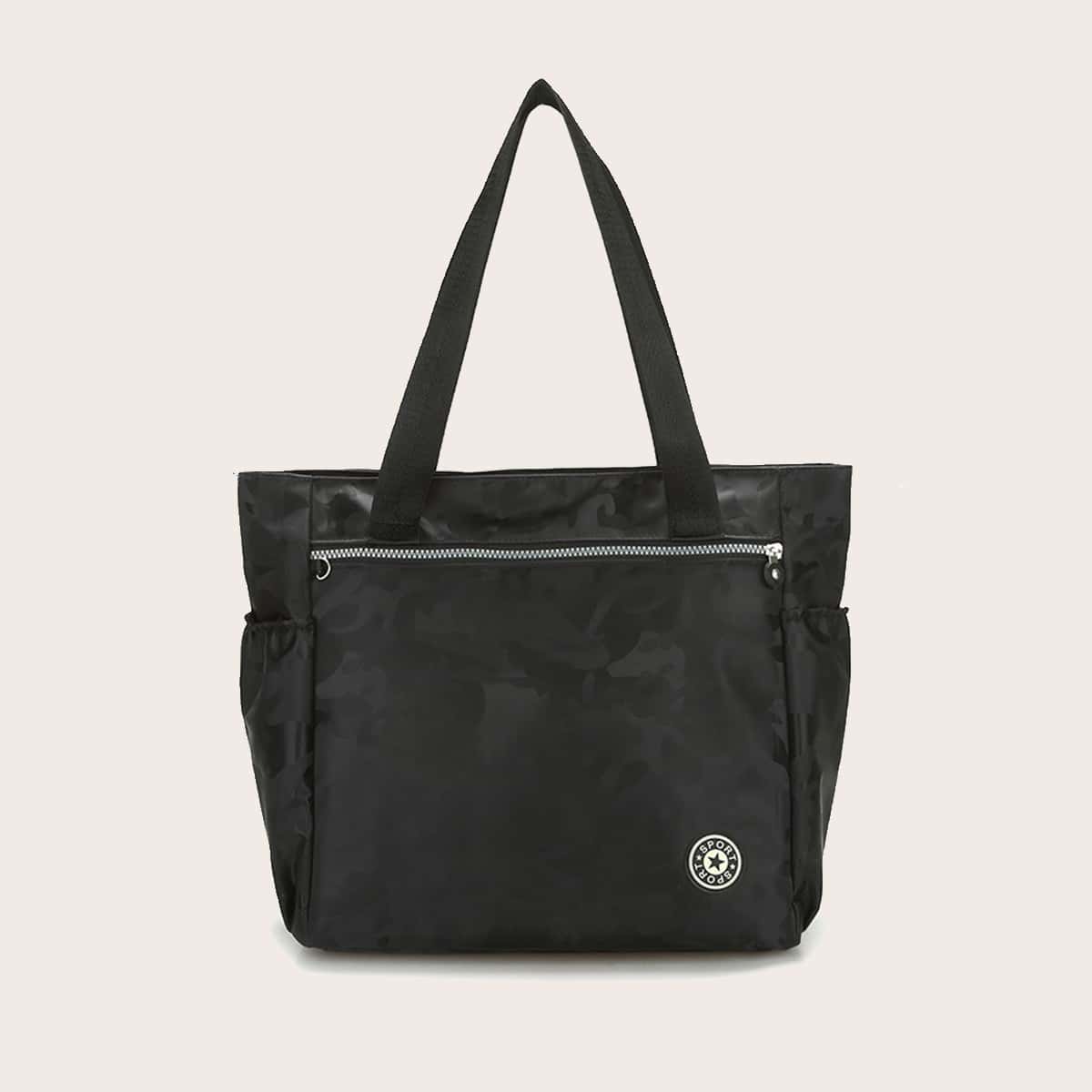 

Camo Graphic Tote Bag, Black