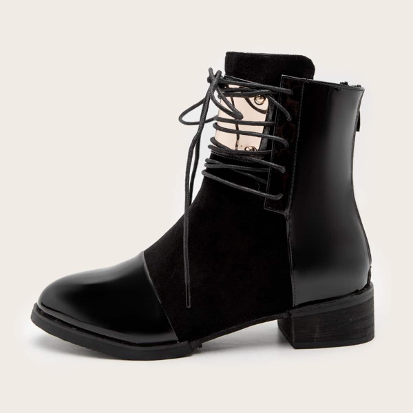 

Lace Up Decor Chunky Heeled Boots, Black