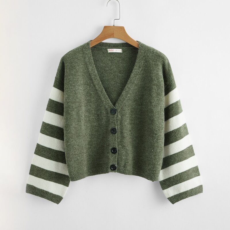 

Striped Sleeve Button Front Cardigan, Multicolor