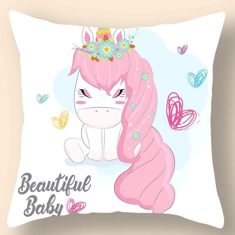 

Unicorn Print Cushion Cover Without Filler, Multicolor