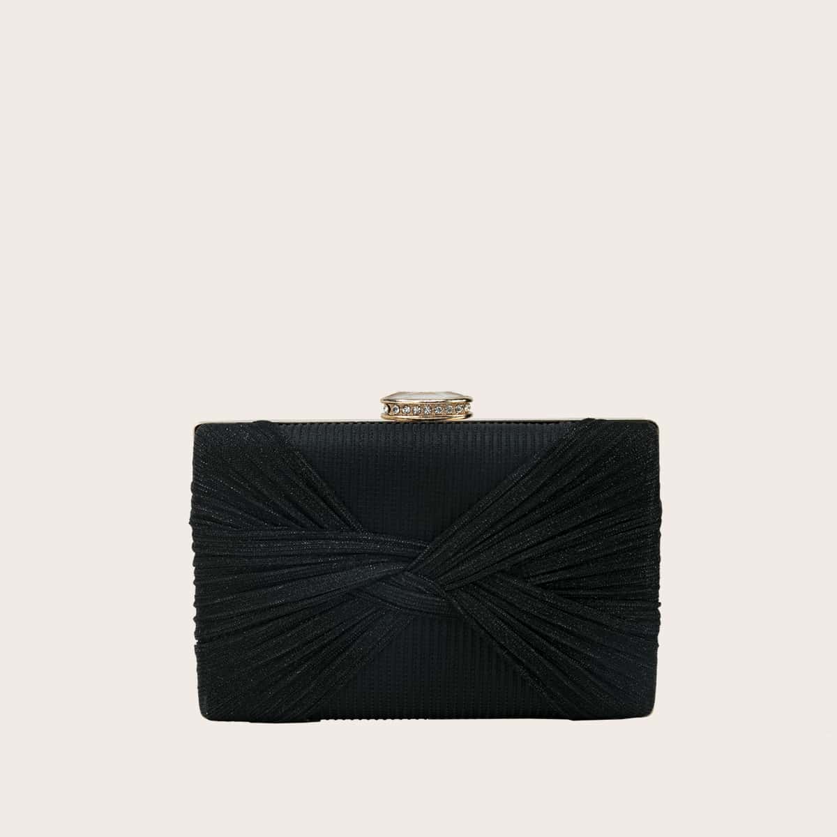 

Rhinestone Decor Ruched Design Clutch Bag, Black
