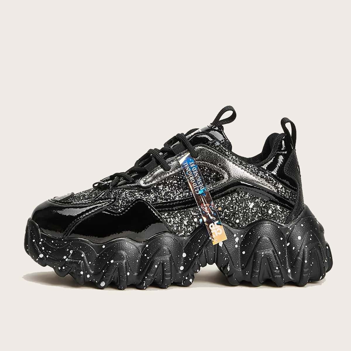 

Glitter Detail Chunky Sneakers, Black