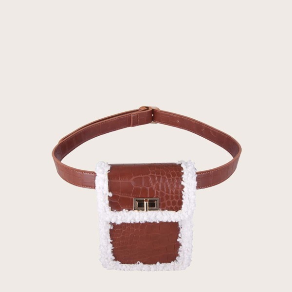 

Mini Croc Embossed Belt Bag, Brown