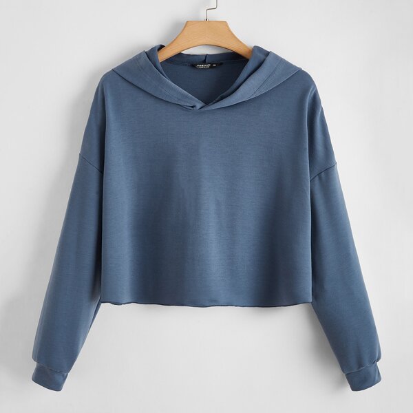 

Plus Solid Drop Shoulder Hoodie, Dusty blue