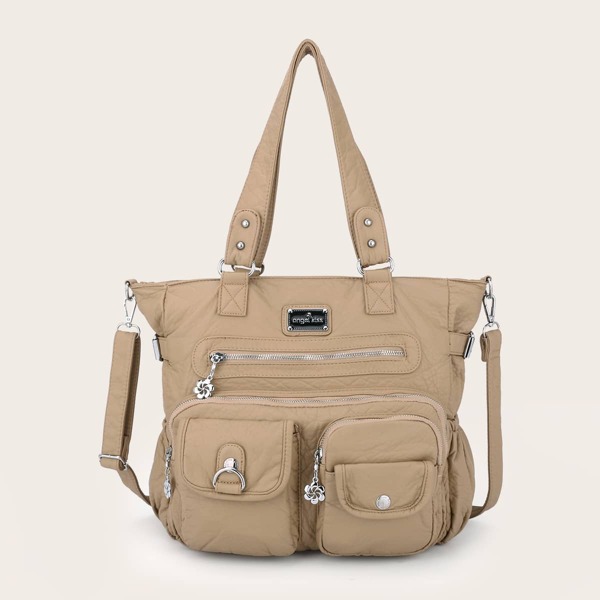 

Multi-pocket Front Tote Bag, Khaki