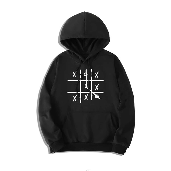 

Men Geo Print Kangaroo Pocket Drawstring Hoodie, Black