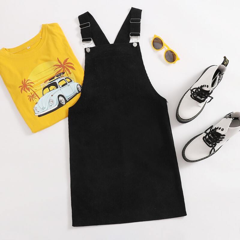 

Corduroy Pocket Pinafore Dress, Black
