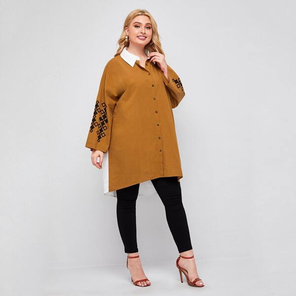 

Plus High Low Hem Color Block Geo Blouse, Multicolor