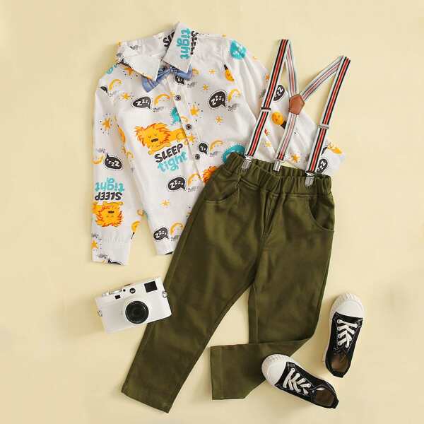 

Toddler Boys Lion & Letter Graphic Top & Suspender Pants, Multicolor