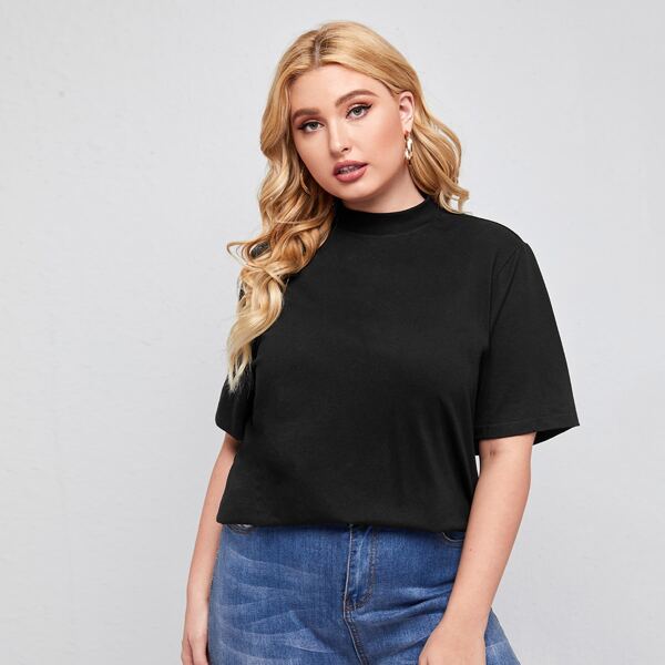 

Plus Mock Neck Solid Tee, Black