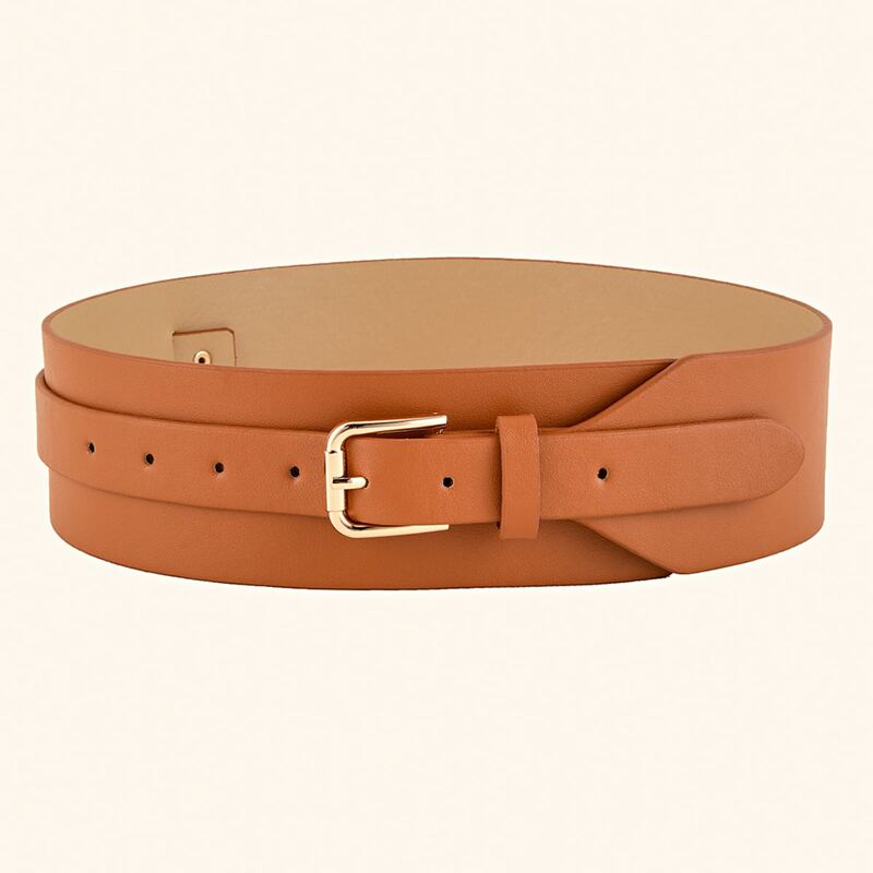 

Metal Buckle Wide Belt, Brown