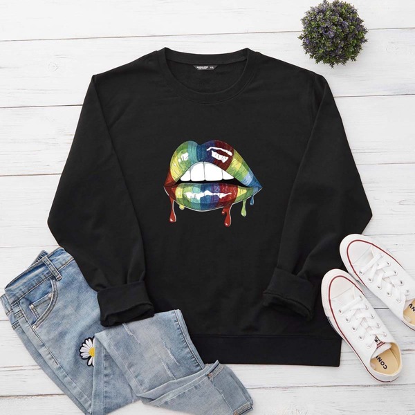 

Plus Paint Drip Mouth Print Sweatshirt, Black