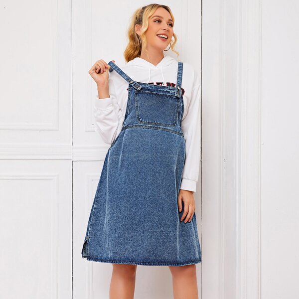 

Maternity Patch Pocket Split Side Denim Dress, Medium wash