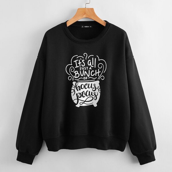 

Slogan Graphic Drop Shoulder Sweatshirt, Black
