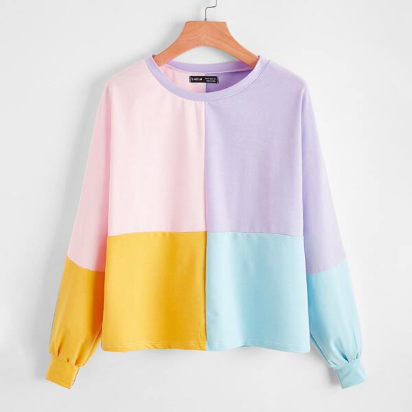 

Drop Shoulder Color Block Sweatshirt, Multicolor