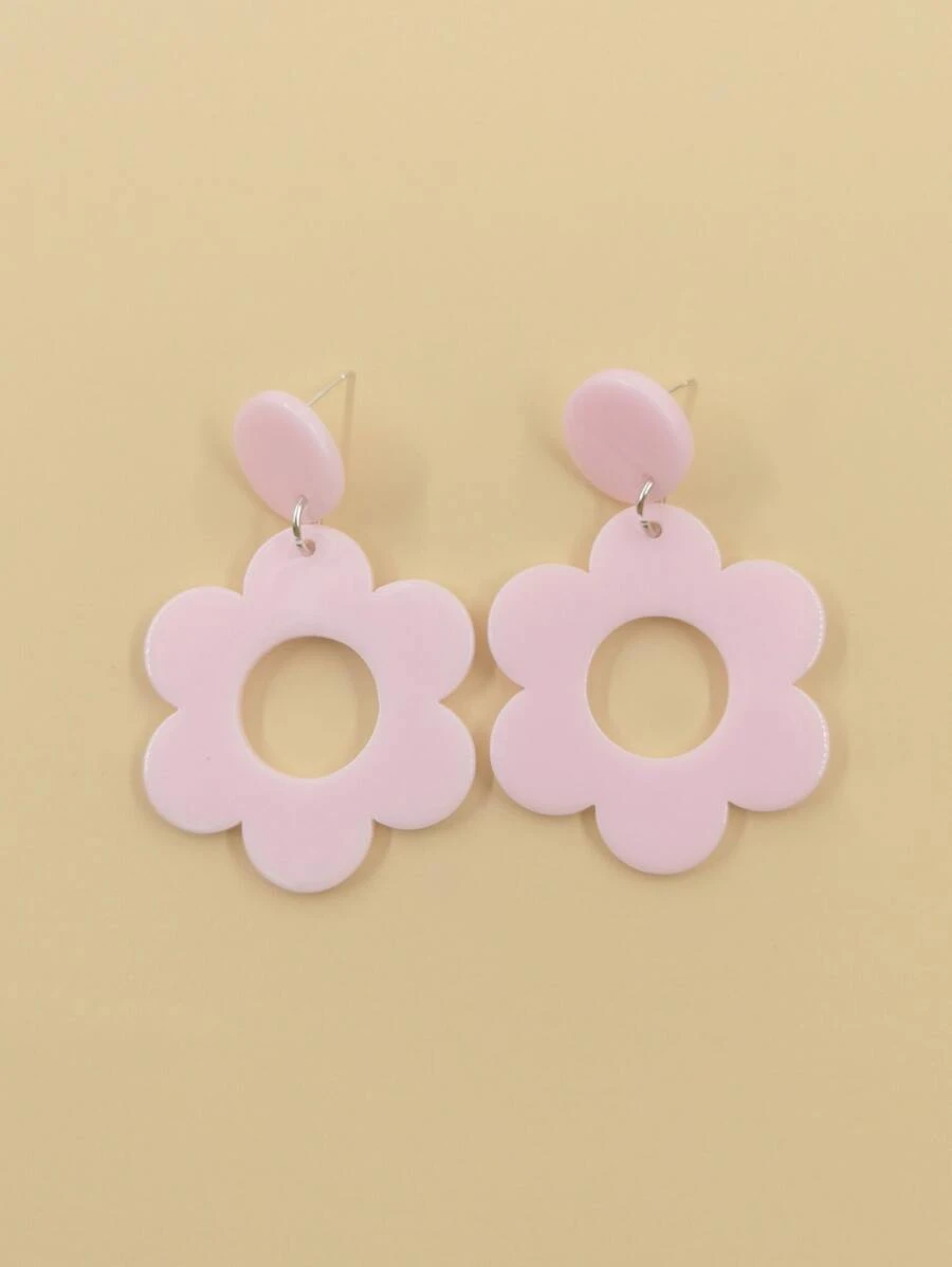 1 đôi bông tai hoa Acrylic đơn giản và cá nhân hóa & 1 đôi quà tặng tiệc lãng mạn phù hợp - Hồng - Xem 1