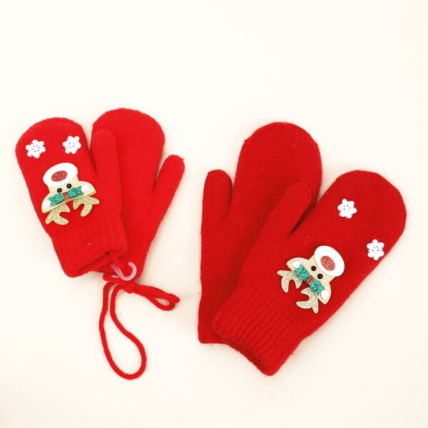 

2pairs Parent Baby Cartoon Animal Decor Gloves, Red