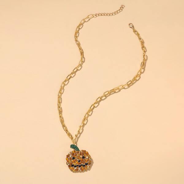 

Rhinestone Pumpkin Charm Necklace, Orange
