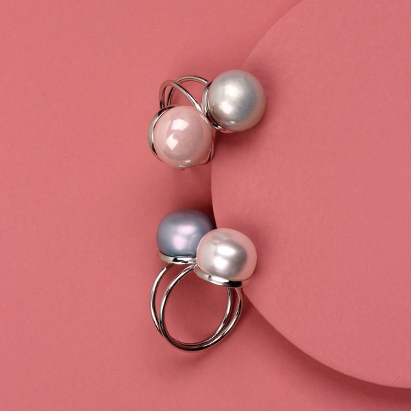 

2pcs Faux Pearl Decor Ring, Multicolor