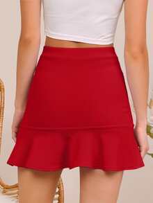 SHEIN BAE Solid Ruffle Hem Skirt - Burgundy - View 2