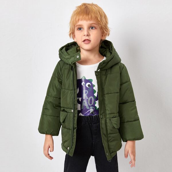 

Toddler Boys Zipper Up Pocket Hooded Puffer Coat, Army green
