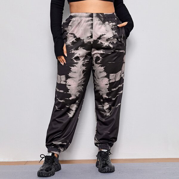 

Plus Tie Dye High Waist Sweatpants, Multicolor